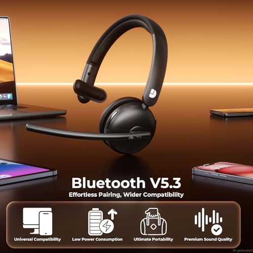 Dytole Wireless Headset with Mic for Work, Bluetooth Headset with Mic, AI Noise Cancelling, 65H Battery & Mute Function, Single-Ear Wireless Headset & USB Dongle, Fit for PC/Laptop/Teams/Call Center