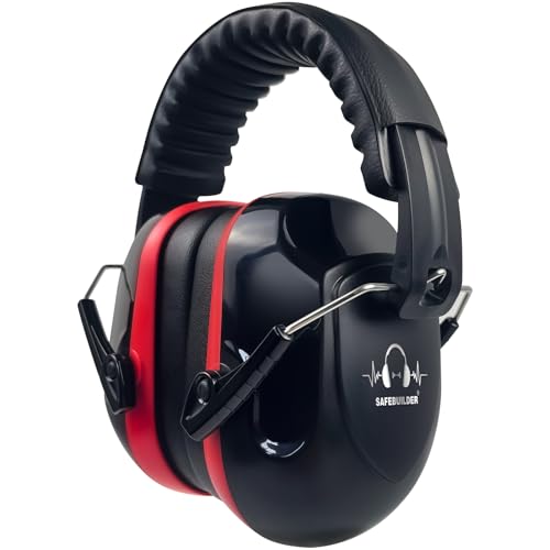 SAFEBUILDER Ear Muffs Noise Reduction SNR 33dB Adjustable Lightweight Safety Earmuffs Sound Proof Noise Cancelling ANSI - color: 1-black Combine Red