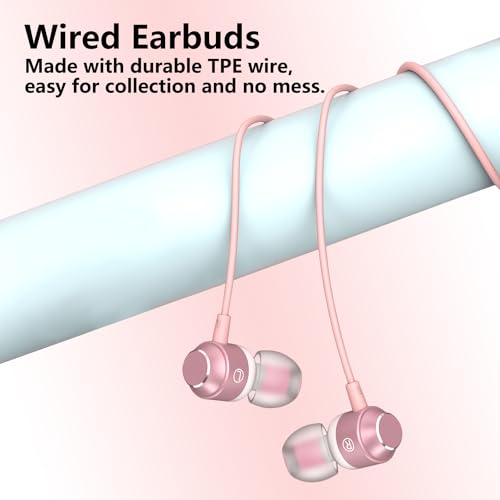 USB C Earbuds Rose Gold, Type C in Ear Headphones Wired, Stereo Bass Pink Earphones with Micphone and Volume Control Compatible with iPhone 15 Samsung Google Pixel Smart Phones