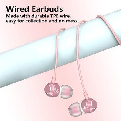 USB C Earbuds Rose Gold, Type C in Ear Headphones Wired, Stereo Bass Pink Earphones with Micphone and Volume Control Compatible with iPhone 15 Samsung Google Pixel Smart Phones