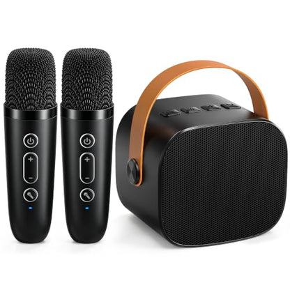 Karaoke Machine for Kids Boys, 2 Mics with Voice Changer, Black | Rechargeable,Portable,Bluetooth,TF Card,Headphone Jack,Sing Toy,Gift for Boys
