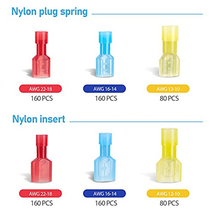 TICONN 800 Pcs Nylon Spade Quick Disconnect Connectors Kit, Electrical Insulated Terminals, Male and Female Spade Wire Crimp Terminal Assortment Kit - style: Combo 800Pcs