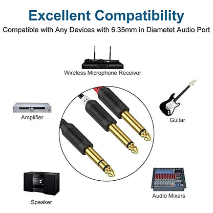 J&D 1/4 Inch TRS to Dual TS Y Splitter Cable, Gold Plated 6.35mm Stereo Male to 2 Mono Male Breakout Cable for Audio Interface, Mixer, Amplifier [Audiowave Series], 3 Feet - size: 3 Feet