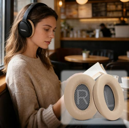 GEVO Premium Replacement Ear Pads for Bose QC35 & QC35ii Headphones - Beige | Fits QuietComfort 35 & 35ii / SoundLink 1&2 AE（Over-Ear）- Soft Protein Leather · Adaptive Memory Foam and Extra Durable - color: Beige