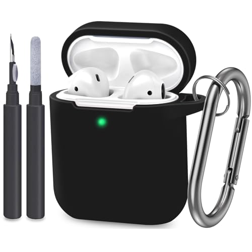 Compatible with AirPods Case Cover, Full Protective Silicone Skin Dust-Proof Designed for Apple AirPods 1st 2nd Generation with Keychain, Front LED Visible, Black - color: B-Black