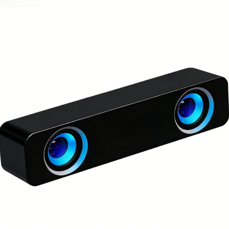 Mini Wired Sound Bar for Desktop, USB Computer Speaker with Easy Volume Control - color: Black