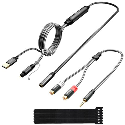 Unidirectional Optical Male to 3.5mm AUX Female Audio Converter Cable 3 Ft, 192kHz DAC SPDIF/Toslink Digital to Analog Adapter for TV/PS4/DVD to Sound Bar Headphone+Ties & AUX to 2 RCA Adapter - size: 3FT