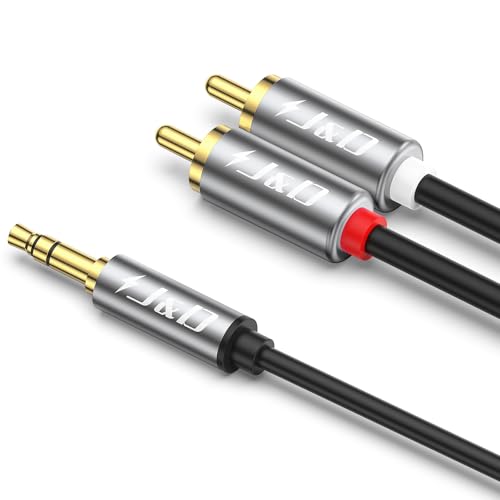 J&D 3.5mm Male to 2 RCA Phono Male Stereo Audio Cable, Aluminum Alloy Shell Gold-Plated RCA Audio Adapter Aux Cable, Grey, 6 Feet - color: Grey, size: 6 Feet