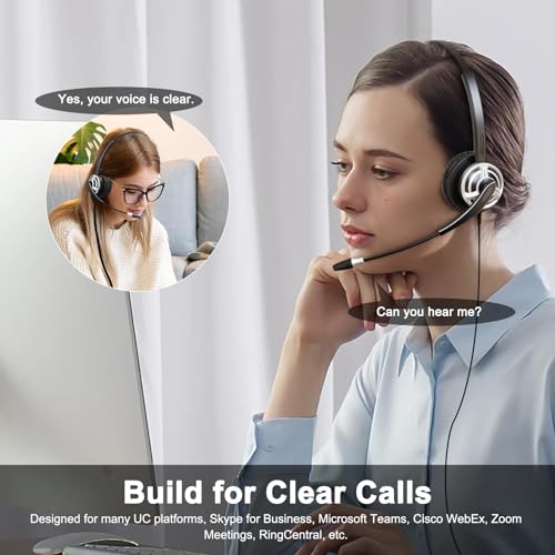 MKJ USB Headset for Computer Laptop, Noise Canceling Mic, in-line Control | PC headphones, Plug & Play, USB-A, Compatible with Zoom Teams Jabber, Call Center Office, Online Meeting, All-day Comfort