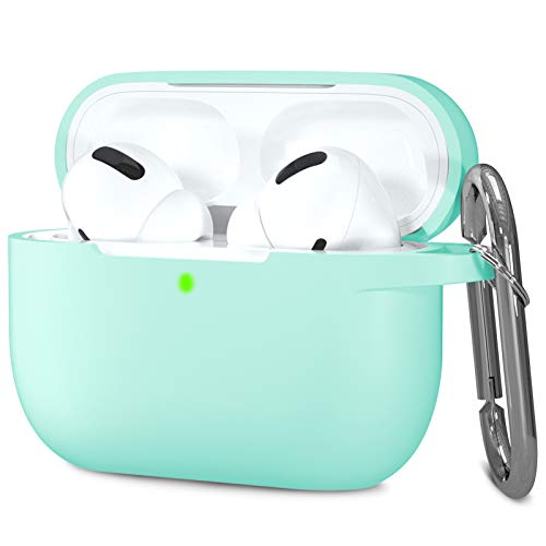 Hamile Compatible with AirPods Pro Case Protective Silicone Case Shockproof Cover Skin for Apple AirPod Pro 2019 Charging Case, with Keychain, Mint Green - color: Mint Green