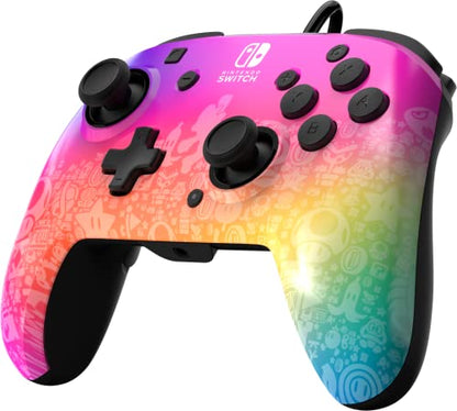 PDP REMATCH Enhanced Wired Controller, Officially Licensed for Nintendo Switch, Switch Lite & Switch - OLED Model, Nintendo Switch 2, Compatible Gamepad, Customizable Programmable Buttons, Super Mario Star Spectrum (Rainbow) - color: Star Spectrum