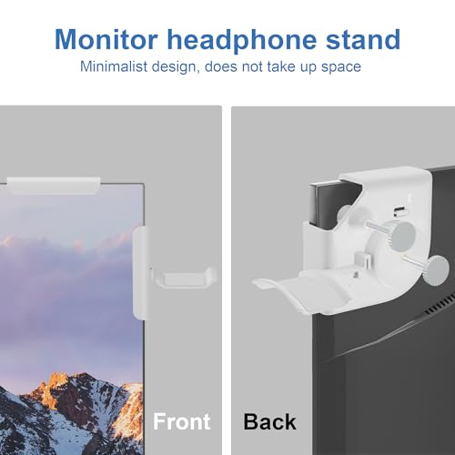 Headphone Holder for Screen (White) | Plastic Headphone Stand, Headset Stand Suitable for AirPods Max, Sony, Bose, Beats and More - color: White
