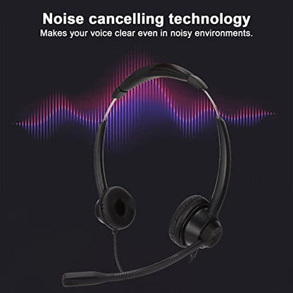 2.5mm Office Headset Dual Ear Telephone Headphone with Noise Cancelling Microphone for Phone Sales Hospitals Banks, Binaural Business Call Center Headset Compatible with 2.5mm Jack