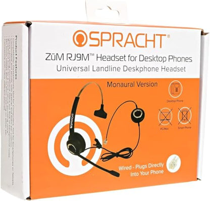 Spracht Wired Headset for Desktop Phone | Single Ear Universal Headset for Office Telephones | Mono Head Set with Microphone - Works with Polycom Digium Nortel Yealink Grandstream Cisco Zum RJ9 - size: Single Ear