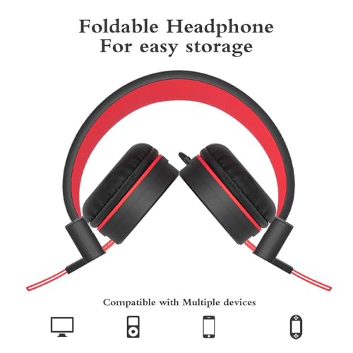 ELECDER i37 Kids Headphones for School Children Girls Boys Teens, Red | Foldable Adjustable Lightweight, 3.5mm Audio Jack On Ear Headphones for Smartphones Chromebook Computer PC Tablets Travel - color: Red