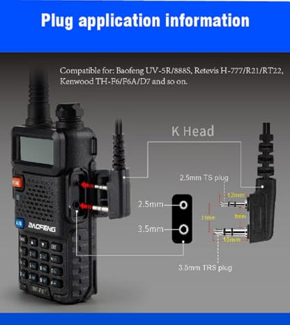 CYen Walkie Talkie Earpiece, Acoustic Tube Headset with PTTVOX, 2 Pin,Compatible with Kenwood pxton 2 Way Radio, Two Way Radio Headset with Mic(2 Pack)