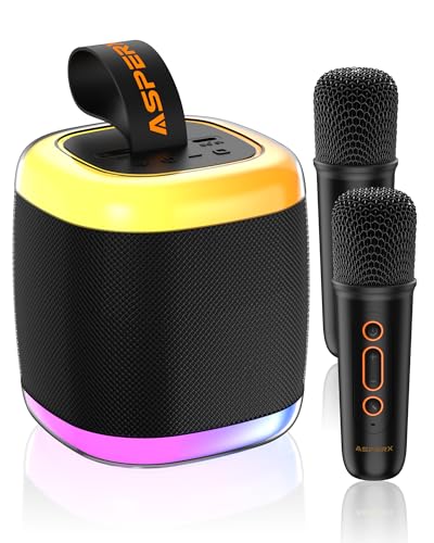 Mini Karaoke Speaker with 2 Wireless Microphones,Voice Effects,Led Lights, Portable Singing Machine for Ages 3,4,5,6,7,8,9,10,11,12+ Years Old Girl Birthday Gift, Kids Karaoke Machine (Black) - color: black