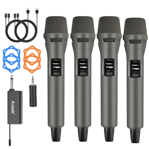 Aveek 4-Pack Wireless Microphone Set,100 ft Range,10Hs Battery for Karaoke - color: Brown