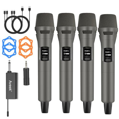 Aveek 4-Pack Wireless Microphone Set,100 ft Range,10Hs Battery for Karaoke - color: Brown