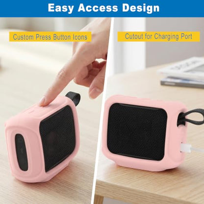 Silicone Case Cover for JBL Go 5 Portable Speaker(Pink) | Travel Carrying Protective Pouch with Attach Straps for Bike Golf Cart Scooter-TXEsign - color: Pink