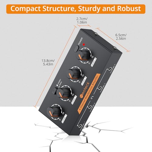 Neoteck 4 Channel Stereo Headphone Amplifier Audio Mono/Stereo Amplifier | with Volume Control 4 Channel in Metal with 3.5mm Audio Cable Suitable for Recordings/Mixing/Musical Practices