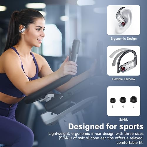 Bluetooth 6.1 Headphones True Wireless Earbuds 120hrs Playtime Wireless Charging Case, Digital Display Sports Ear Buds with Earhook Hi-Res Audio Clear Calls Earphones IPX7 Waterproof for Running Gym