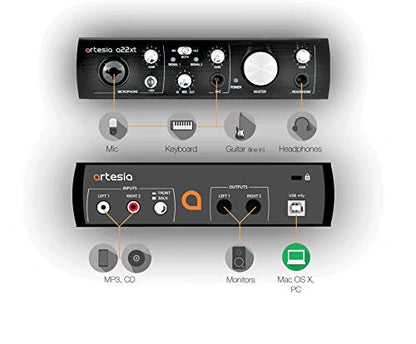 Artesia ARB-4 Recording Bundle - Professional 24-bit USB Audio Interface with Studio Monitor Headphones+ Cardioid Condenser Microphone + Desktop Headphone Hanger + Mic Cable + Bitwig studio 8