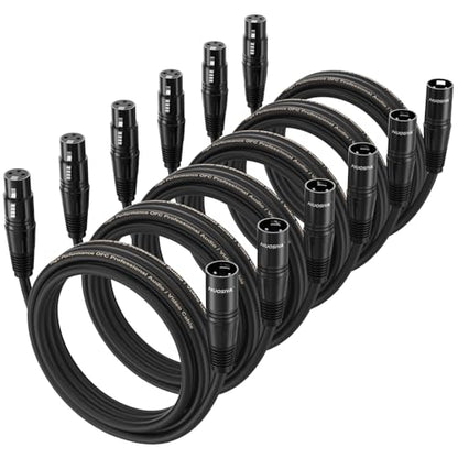XLR Cable 10 Ft 6 Packs,Microphone Cables,Premium Balanced Microphone Mic Speaker Cable with 3-Pin XLR Male to Female DMX Cable,Black - size: 10 Feet