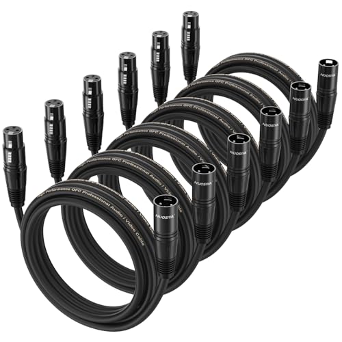 XLR Cable 10 Ft 6 Packs,Microphone Cables,Premium Balanced Microphone Mic Speaker Cable with 3-Pin XLR Male to Female DMX Cable,Black - size: 10 Feet