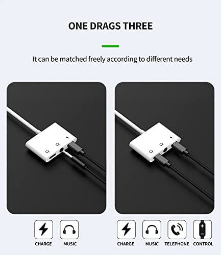 Lightning to 3.5mm Headphone Adapter (3in1) for iPhone AUX Dongle Audio Charger Jack Cable Splitter MFI Certified 11 12 13 14 Pro Max 7 8 Plus for iPad Music Connector Earphone Cord Converter