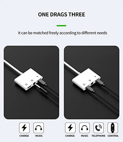 Lightning to 3.5mm Headphone Adapter (3in1) for iPhone AUX Dongle Audio Charger Jack Cable Splitter MFI Certified 11 12 13 14 Pro Max 7 8 Plus for iPad Music Connector Earphone Cord Converter