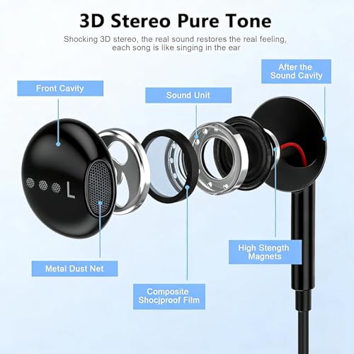 esbeecables USB C 헤드폰 유선, 마이크 및 리모컨 포함 타입 C 이어폰 2팩, 노이즈 캔슬링 인이어 이어버드, 아이폰 17/16/15 프로 맥스, 삼성 S25, 아이패드, 맥북, 픽셀과 호환 (블랙) - color: 블랙.