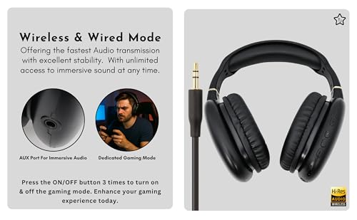 TJ Home Essentials Active Noise Cancellation Bluetooth Over Ear Headphones Leather Wireless Headset Wired Built-in MIC 24H Playtime High Res Audio Travel/Work/Students/Running/Gym(Black) - color: Black