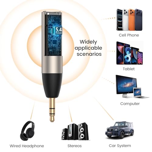 MaedHawk Bluetooth 5.4 Aux Receiver for Car | Turns AUX Car Stereos, Speakers, and Wired Headphones into Bluetooth Audio Receivers, Not a transmitter. - color: Silver