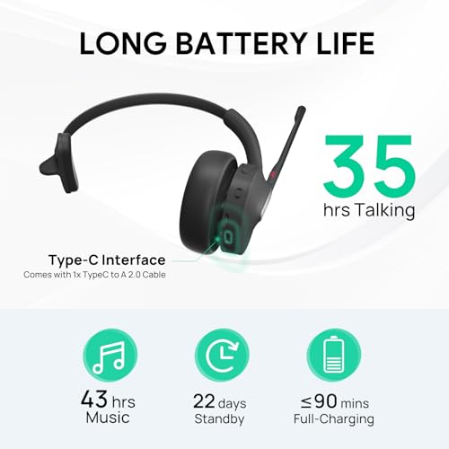 Yealink BH70 Mono Wireless Headset with Charging Stand, Teams Certified Bluetooth Headphone with Mic for Work, up to 35h Talk Time, 91g All-Day Comfort Perfect for Open Office Hybrid Work