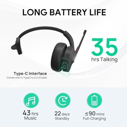 Yealink BH70 Mono Wireless Headset with Charging Stand, Teams Certified Bluetooth Headphone with Mic for Work, up to 35h Talk Time, 91g All-Day Comfort Perfect for Open Office Hybrid Work