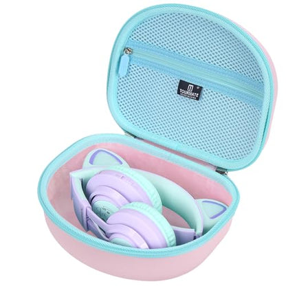 Tourmate Hard Travel Case for Riwbox CT-7 / CT-7S Cat Ear LED Light Kids Wireless Headphones, Protective Carrying Storage Bag （Box for Sale）(Pink&Cyan) - color: Pink&Cyan