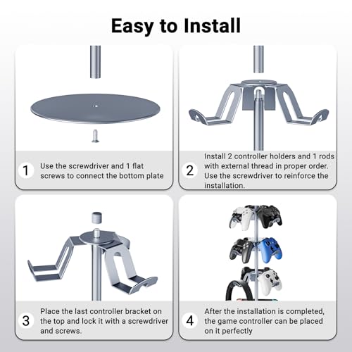Gaming Controller Holder Aluminum Alloy 4 Layers,360-degree rotatable Headphone Stand,Gaming Controller Stand for Xbox PS5 PS4 Switch,Gaming Controller Headset Holder for Gaming Accessories - color: SILVER-4 LAYERS