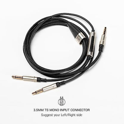 MEZE AUDIO | 1.2m Cable with Mic & Remote for 99 Classics Walnut Silver | 3.5mm Male to Dual TS Mono 3.5mm Male Connector Plug | Kevlar Reinforced Fabric | Oxygen-Free Copper