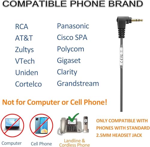 Wantek Phone Headset with Microphone Noise Cancelling,Telephone Headset 2.5mm Jack Compatible with Panasonic AT&T Uniden Cisco Linksys Grandstream Vtech Polycom Cordless Office Phones - size: 602-2.5mm