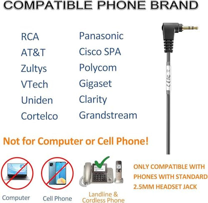 Wantek Phone Headset with Microphone Noise Cancelling,Telephone Headset 2.5mm Jack Compatible with Panasonic AT&T Uniden Cisco Linksys Grandstream Vtech Polycom Cordless Office Phones - size: 602-2.5mm