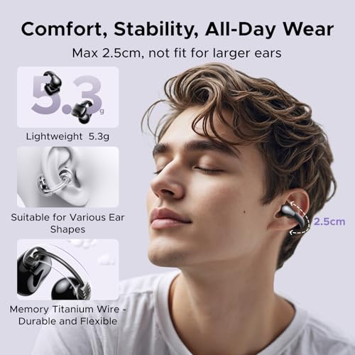 UGREEN HiTune S3 Open Ear Earbuds, Bluetooth 5.4, Clip on Earbuds, Black | Lightweight, Comfort, Wireless Headphones ENC Clear Calls, 30H Playtime, IPX5 Waterproof, for Driving Running Workout Cycling - color: Black