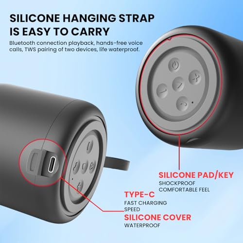 Mini Portable Bluetooth Speaker, Up to 24H Playtime, IPX4 Splashproof, BT 5.3, TWS Pairing, Built-in Mic, Black for Travel, Beach & Outdoor Party Use