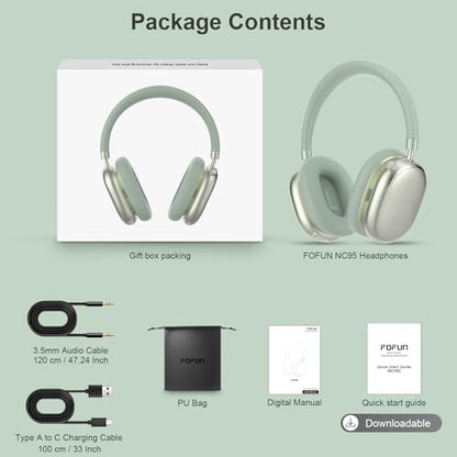 Hybrid Active Noise Cancelling Headphones Over Ear 120H Playtime - color: Spring Green