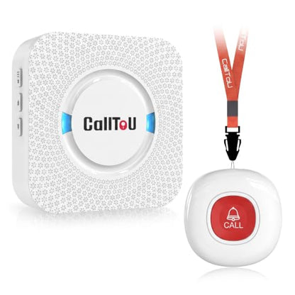 CallToU Wireless Caregiver Pager Call Button for Elderly at Home Nurse Alert System 500+ Feet for Seniors/Elderly/Patient/Disabled 1 Plugin Receiver 1 Waterproof SOS Button - color: white 1+1