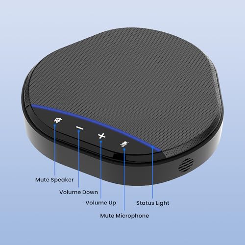 Conference Speakerphone with 360° Voice Pickup, AI Noise Reduction & Echo Cancellation, USB Plug and Play Desktop Microphone Speaker for Zoom, Teams, Home Office & Online Meetings