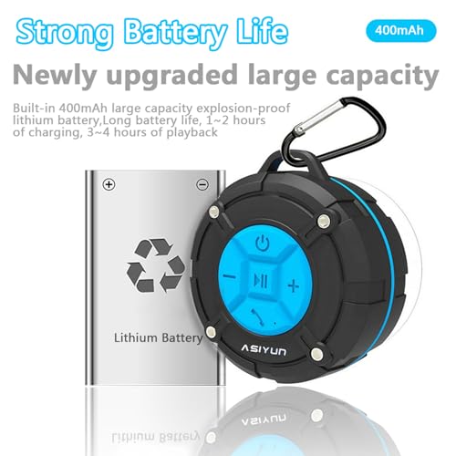 Shower Speaker, IPX7 Waterproof Bluetooth Speaker, Loud HD Sound, Portable Wireless Speaker with Suction Cup & Sturdy Hook, Built-in Mic, for Shower, Pool, Beach, Outdoor(Blue) - color: Blue