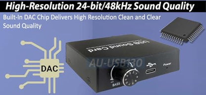 Plug-and-Play USB Sound Card for PC PS4 PS5 Android OS with Volume Bass Control