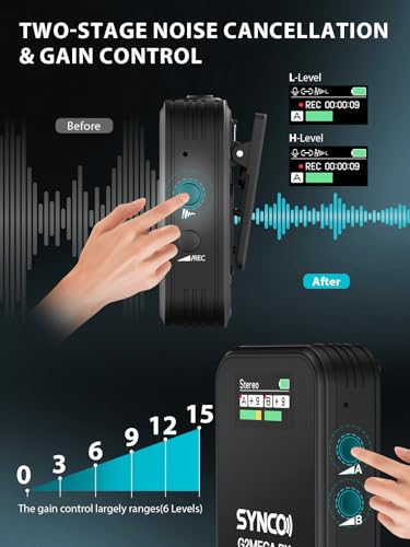 SYNCO Wireless Microphone System with Charging Case, G2A2 MEGA Dual Transmitter 8GB Storage of 24H 656ft Video Recording Streaming for Camera/Phone/PC/Laptop, Wireless-Lav-Mic-for-Camera | 24Bit Dual Channel Professional Mic for Creators, Noise Canceling