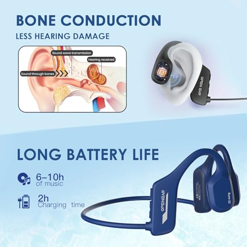 Bone Conduction Headphones - IPX8 Waterproof Bluetooth Head Set with 8G Memory for Swimming - color: Blue